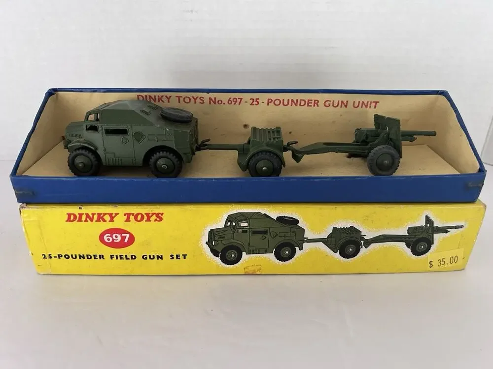 Vintage Dinky Toys 697 25-Pounder Field Gun Set W/Box